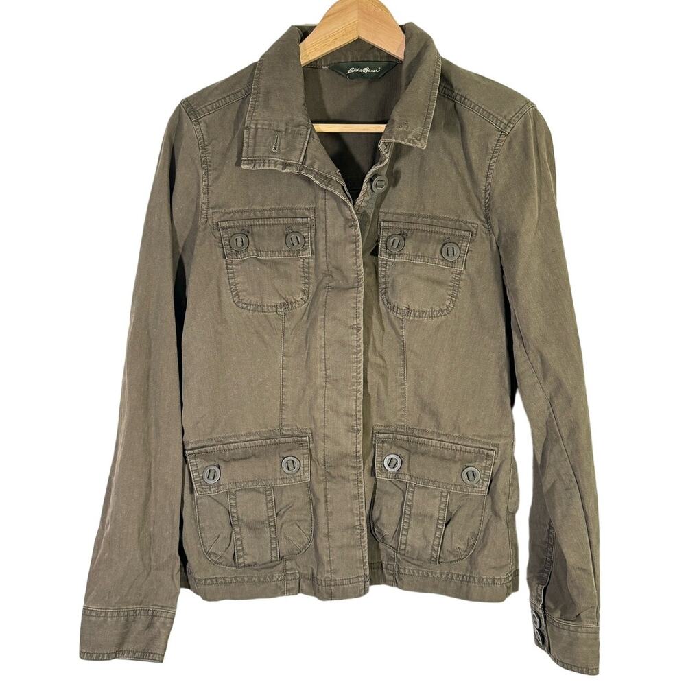 Eddie Bauer Canvas Jacket - Woman's S - Olive Green 100% Cotton - Military Cargo
